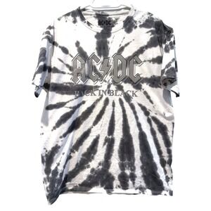 AC/DC Graphic T-Shirt Black White Tie Dye Back In Black Rock Band Mens M NEW